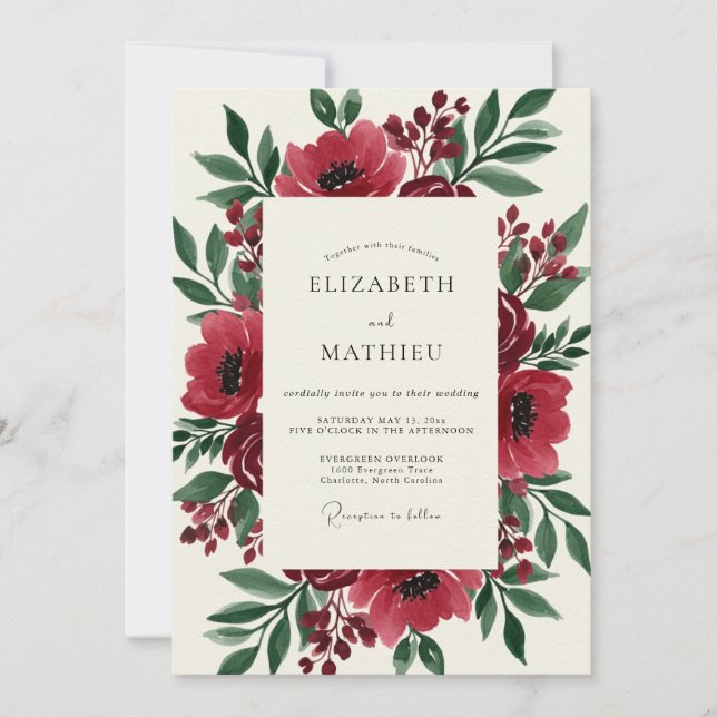 Invitación Boda Botánica Flor de Borgoña (Anverso)
