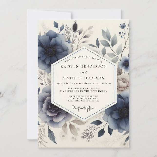 Invitación Boda Botánica Flor de Índigo (Anverso)