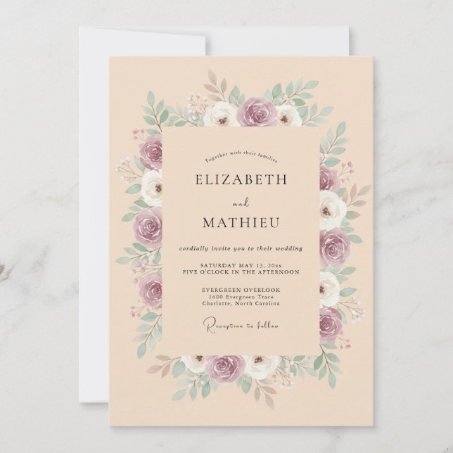 Invitación Boda Botánica Flor de Malva (Anverso)
