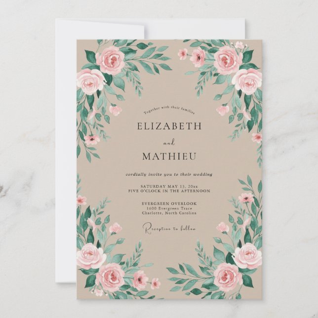 Invitación Boda Botánica Flor de Melocotón (Anverso)