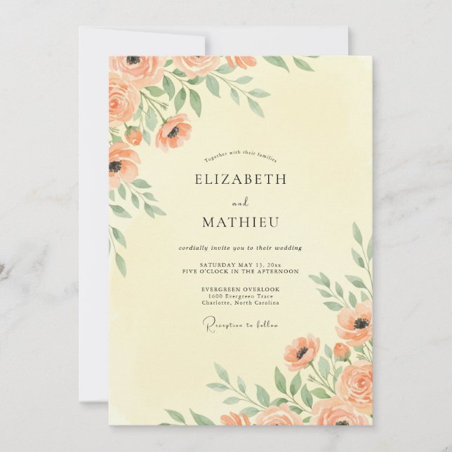 Invitación Boda Botánica Flor de Melocotón (Anverso)
