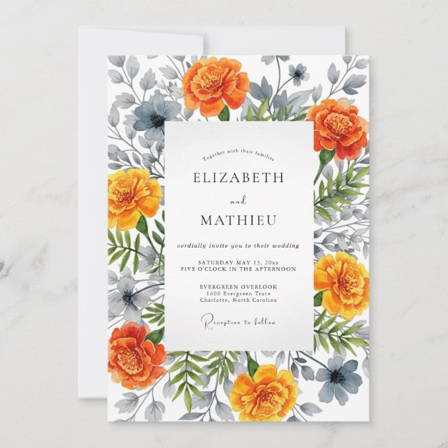 Invitación Boda Botánica Flor de Naranja (Anverso)