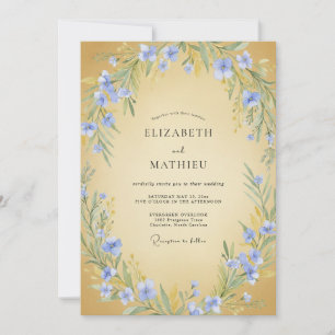 Invitación Boda Botánica Floral Azul Celeste