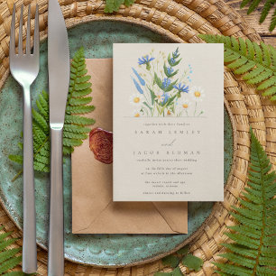 Invitación Boda Botánica Floral Azul de Margarita de Verano