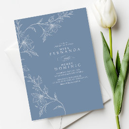 Invitación Boda Botánica Floral Azul Polvoriento