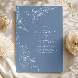Invitación Boda Botánica Floral Azul Polvoriento