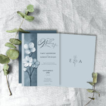 Boda Botánica Floral Azul Polvoriento Dibujada a M
