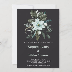 Invitación Boda Botánica Floral Azul y Verde con Fondo de Car