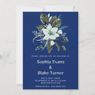 Invitación Boda Botánica Floral Azul y Verde Zafiro