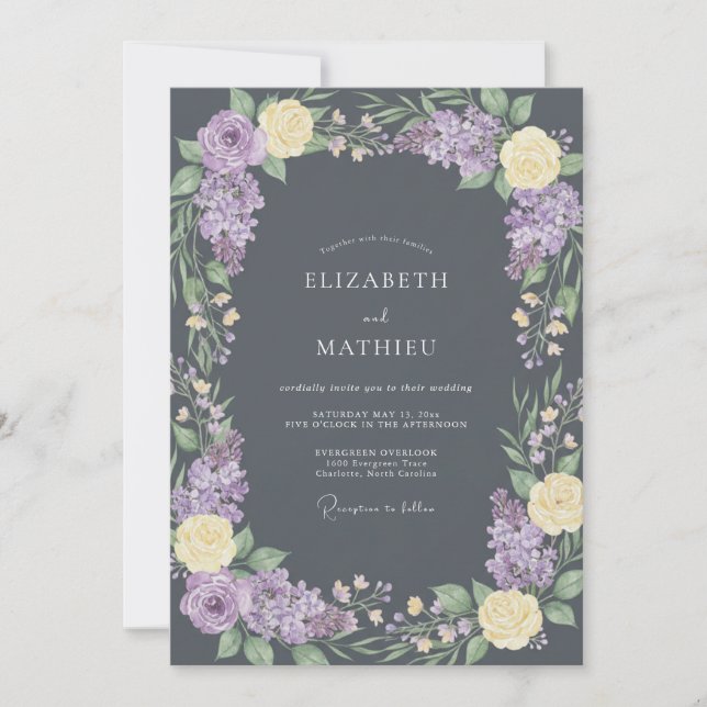 Invitación Boda Botánica Floral de Lavanda (Anverso)