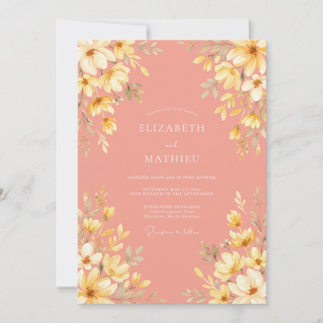 Invitación Boda Botánica Floral de Melocotón (Anverso)