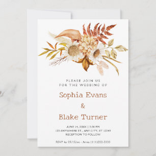 Invitación Boda Botánica Floral de Otoño en Blanco País