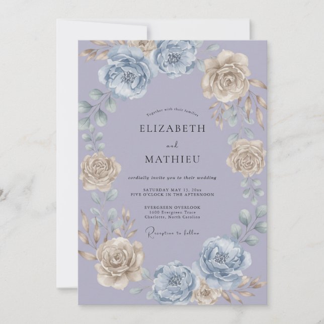 Invitación Boda Botánica Floral de Vinca menor (Anverso)