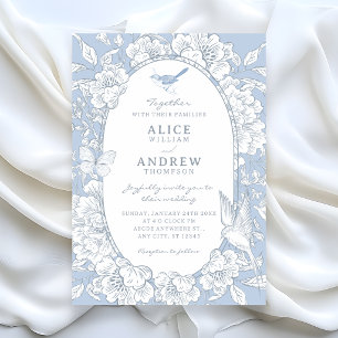 Invitación Boda botánica floral elegante calma azul