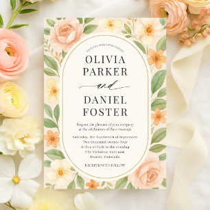 Invitación Boda Botánica Floral Elegante con Tono Rosado