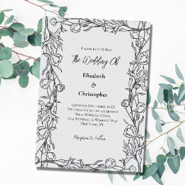 Invitación Boda Botánica Floral Elegante Dibujada a Mano