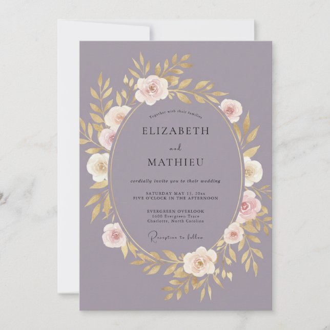 Invitación Boda Botánica Floral Malva (Anverso)