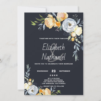 Invitación Boda botánica floral naranja gris blanco campo