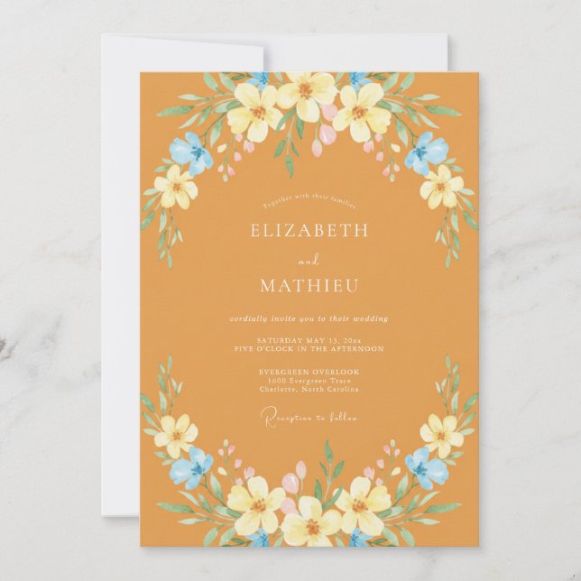 Invitación Boda Botánica Floral Ocre (Anverso)
