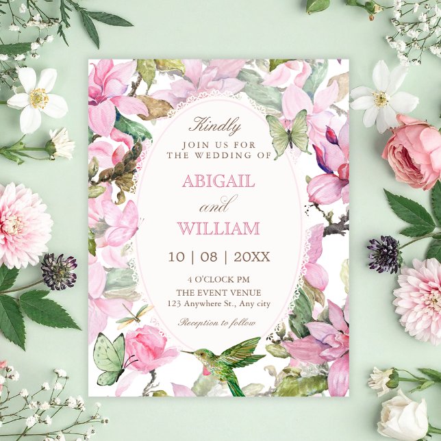Invitación Boda botánica floral rosa (Subido por el creador)