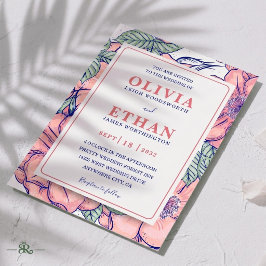 Invitación Boda Botánica Floral Rosa Rústica Dibujada a Mano