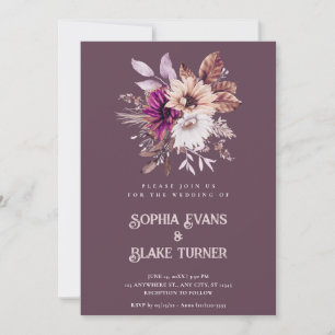 Invitación Boda Botánica Floral Rústica de Otoño con Berenjen