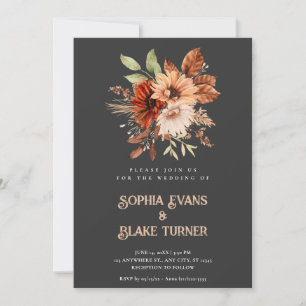 Invitación Boda Botánica Floral Rústica de Otoño en Gris Guij