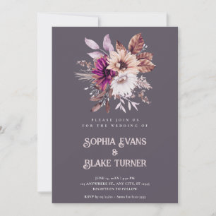 Invitación Boda Botánica Floral Rústica de Otoño en Gris Humo