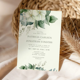 Invitación Boda botánica floral rústica en verde sabio boho