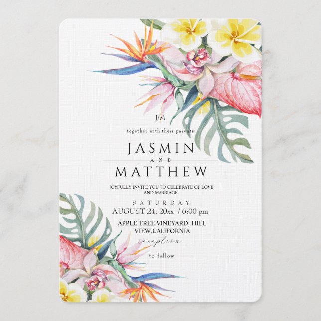 Invitación Boda botánica floral tropical (Anverso)