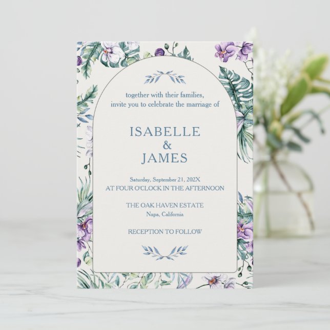 Invitación Boda Botánica Floral Tropical Personalizada (Anverso de pie)