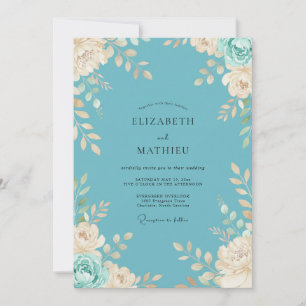 Invitación Boda Botánica Floral Turquesa Florecida