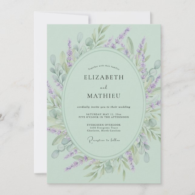 Invitación Boda Botánica Floral Verde Menta (Anverso)