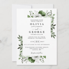 Invitación Boda Botánica Floral Verde Oliva Moderna