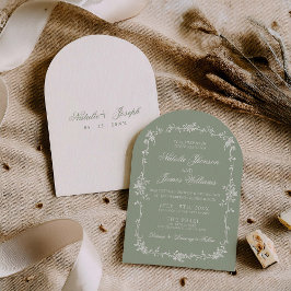 Invitación Boda Botánica Floral Verde Salvia Moderna Arqueada