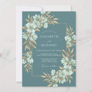 Invitación Boda Botánica Floral Verde Teal