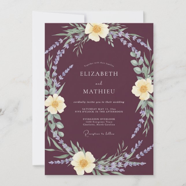 Invitación Boda Botánica Flores de Ciruela (Anverso)