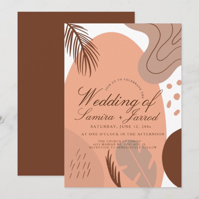 Invitación Boda Botánica Formas Orgánicas Arco Tropical (Anverso / Reverso)
