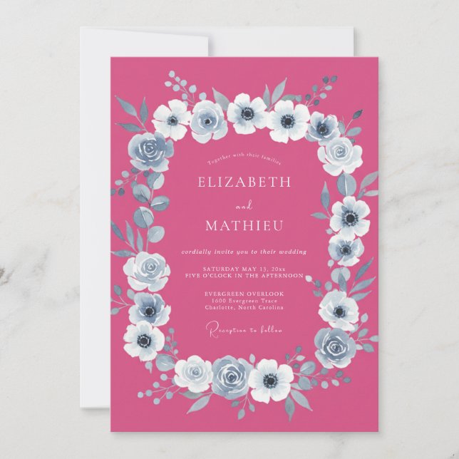 Invitación Boda Botánica Frambuesa Negrita (Anverso)