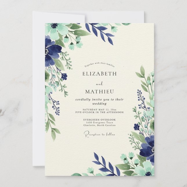 Invitación Boda Botánica Fresca de Menta de la Marina (Anverso)