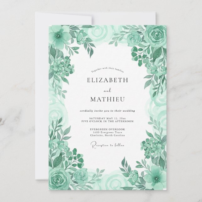 Invitación Boda Botánica Fresca Verde Menta (Anverso)