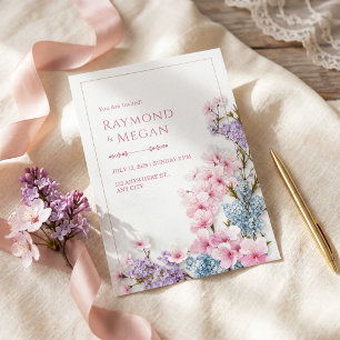 Invitación Boda Botánica Fronteriza con Estuco Blanco Flor de