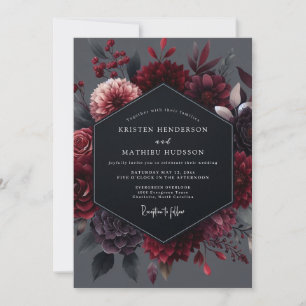 Invitación Boda Botánica Garnet Noir