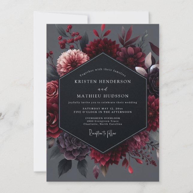Invitación Boda Botánica Garnet Noir (Anverso)