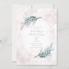 Invitación Boda Botánica Geométrica Acuarela Rosa Sonrojo
