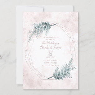 Invitación Boda Botánica Geométrica Acuarela Rosa Sonrojo