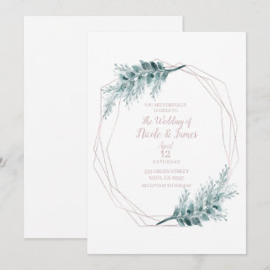 Invitación Boda Botánica Geométrica con Glamour de Oro Rosa