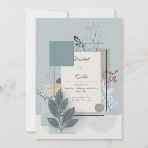 Invitación Boda Botánica Geométrica de Frutas Rojas Azul Piza