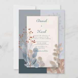 Invitación Boda Botánica Geométrica de Frutas Rojas Azul Piza