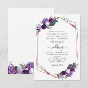 Invitación Boda Botánica Geométrica Morada Moderna